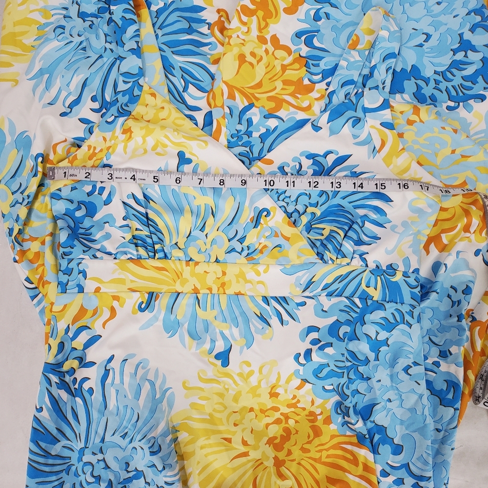 J. McLaughlin Floral Maxi Dress Size L Blue Yellow Sleeveless V Neck - Picture 11 of 12